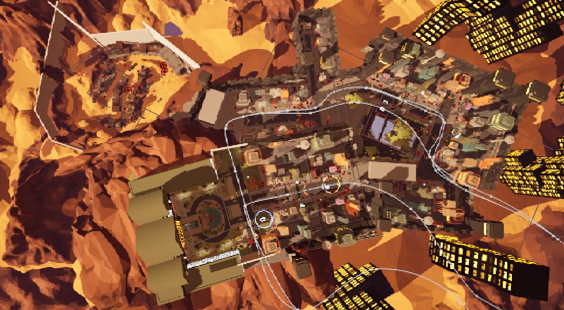 P.R.O.S. Veldra-9 map, top-down desert city layout